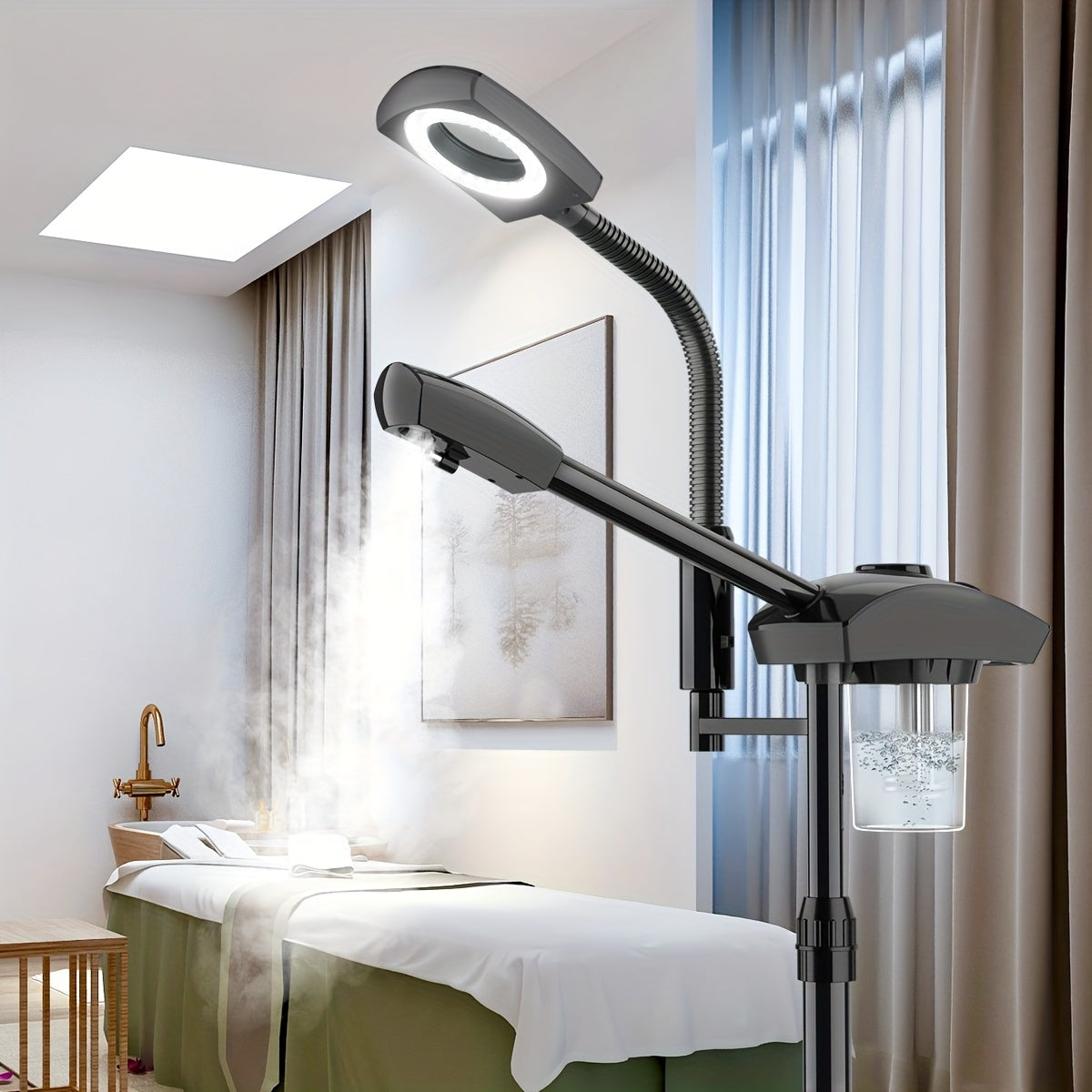 Facial Steamer Professional 2 In 1 Ozone With 5X Magnifying Lamp On Wheels For Spa, Beauty Salon And Home Use, 2-in-1 Esthetician Steamer On Wheels With Ozone And Hot Mist, Ionic Facial Steamer For Facial Deep Cleaning And Mo